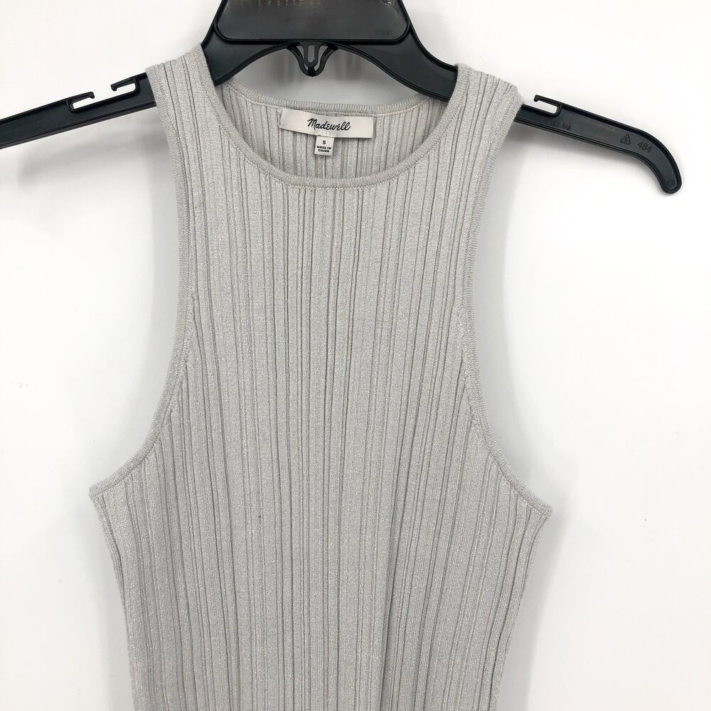 MADEWELL Signature Shimmer Cutaway Sweater Tank Small Silver Vapor Knit NWT - Picture 4 of 10